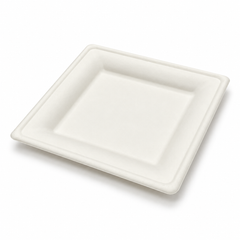 Plant Fiber 3 Sizes Square Plate, White Color, Heavy Duty, Compostable