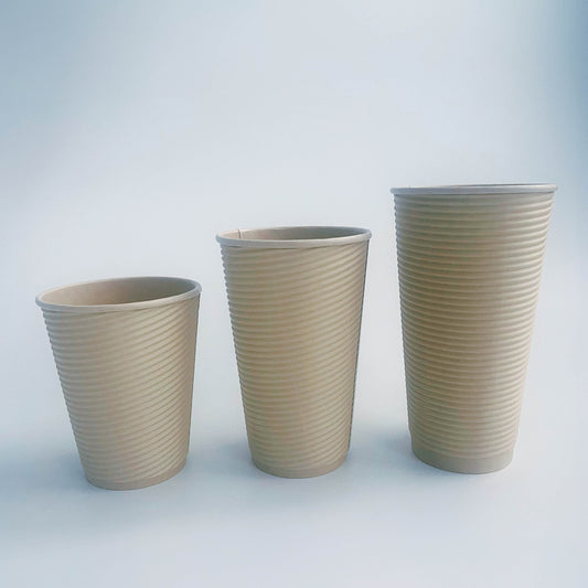 Paper Ripple/Double Wall Cup 8oz, 100% Bamboo Fiber, Neutral Color, For Coffee/Tea/Juice, Hot/Cold Friendly, To-Go Ready, Compostable