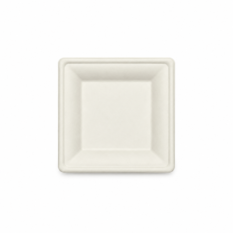 Plant Fiber 3 Sizes Square Plate, White Color, Heavy Duty, Compostable