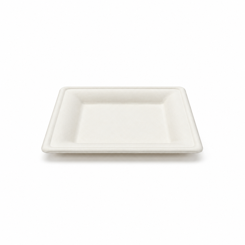 Plant Fiber 3 Sizes Square Plate, White Color, Heavy Duty, Compostable