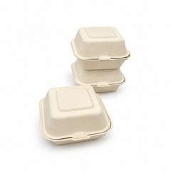 [Abide Hawaii] 8 × 8 in 1 Compartment Fiber Clamshell Containers (Natural Color), PLA-Lined Base, 50 Count