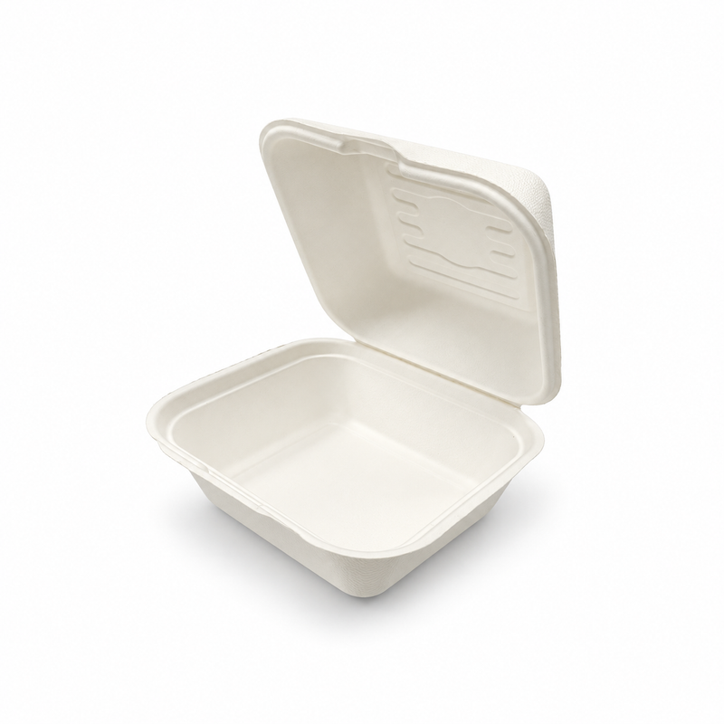 [Abide Hawaii] 6 × 6 in Fiber Clamshell Containers, White, 50 Count