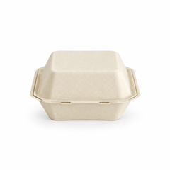 [Abide Hawaii] 6 × 6 in 1 Compartment Fiber Clamshell Containers (Natural Color), PLA-Lined Base, 50 Count