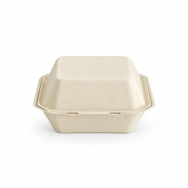 [Abide Hawaii] 6 × 6 in 1 Compartment Fiber Clamshell Containers (Natural Color), PLA-Lined Base, 50 Count