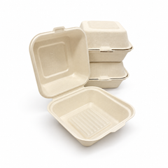 [Abide Hawaii] 6 × 6 in 1 Compartment Fiber Clamshell Containers (Natural Color), PLA-Lined Base, 50 Count