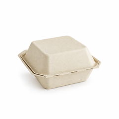 [Abide Hawaii] 6 × 6 in 1 Compartment Fiber Clamshell Containers (Natural Color), PLA-Lined Base, 50 Count