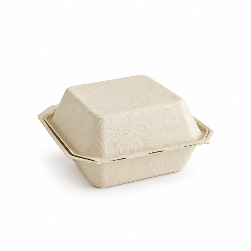 [Abide Hawaii] 6 × 6 in 1 Compartment Fiber Clamshell Containers (Natural Color), PLA-Lined Base, 50 Count