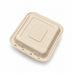 [Abide Hawaii] 8 × 8 in 3 Compartment Fiber Clamshell Containers (Natural Color), PLA-Lined Base, 50 Count