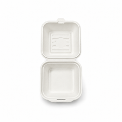 [Abide Hawaii] 6 × 6 in Fiber Clamshell Containers, White, 50 Count