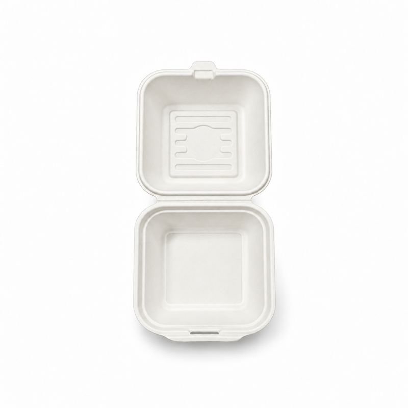 [Abide Hawaii] 6 × 6 in Fiber Clamshell Containers, White, 50 Count