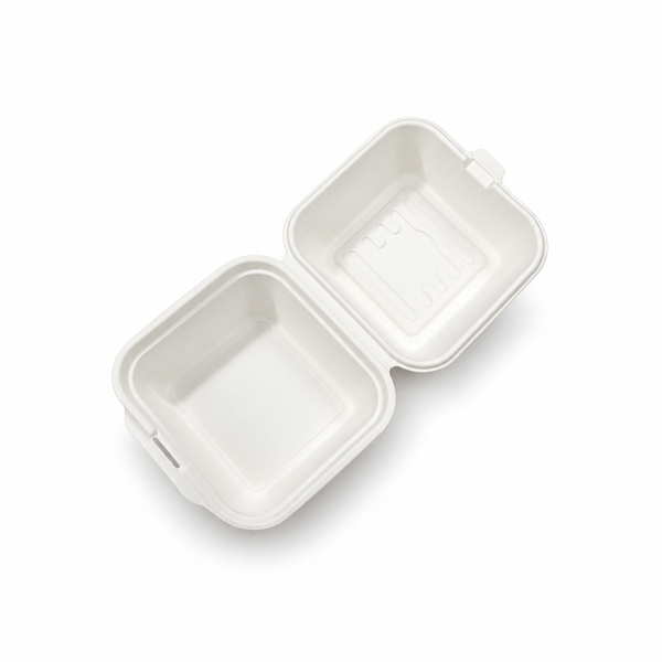 [Abide Hawaii] 6 × 6 in Fiber Clamshell Containers, White, 50 Count