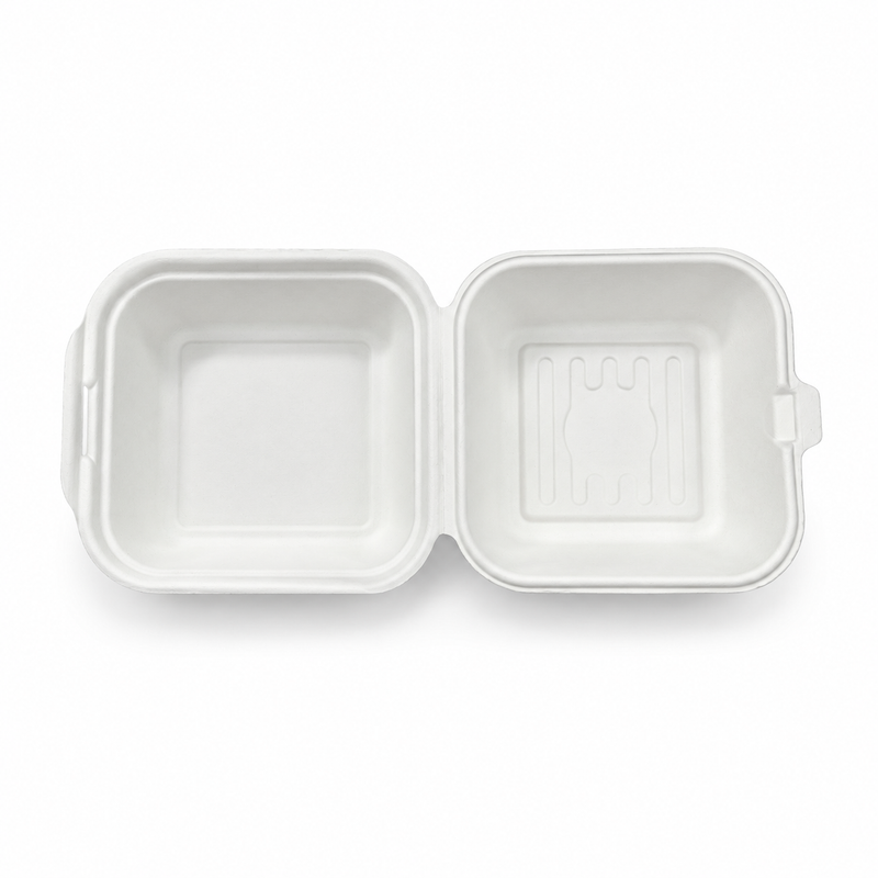 [Abide Hawaii] 6 × 6 in Fiber Clamshell Containers, White, 50 Count