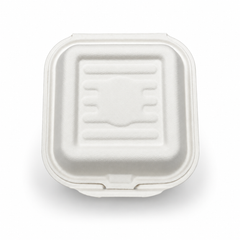 [Abide Hawaii] 6 × 6 in Fiber Clamshell Containers, White, 50 Count