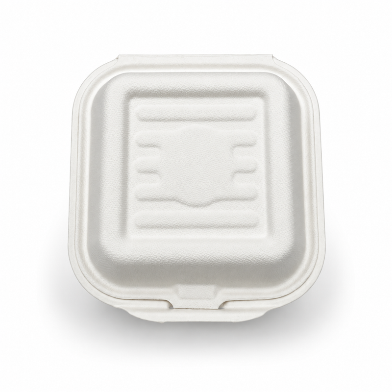[Abide Hawaii] 6 × 6 in Fiber Clamshell Containers, White, 50 Count