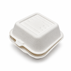 [Abide Hawaii] 6 × 6 in Fiber Clamshell Containers, White, 50 Count