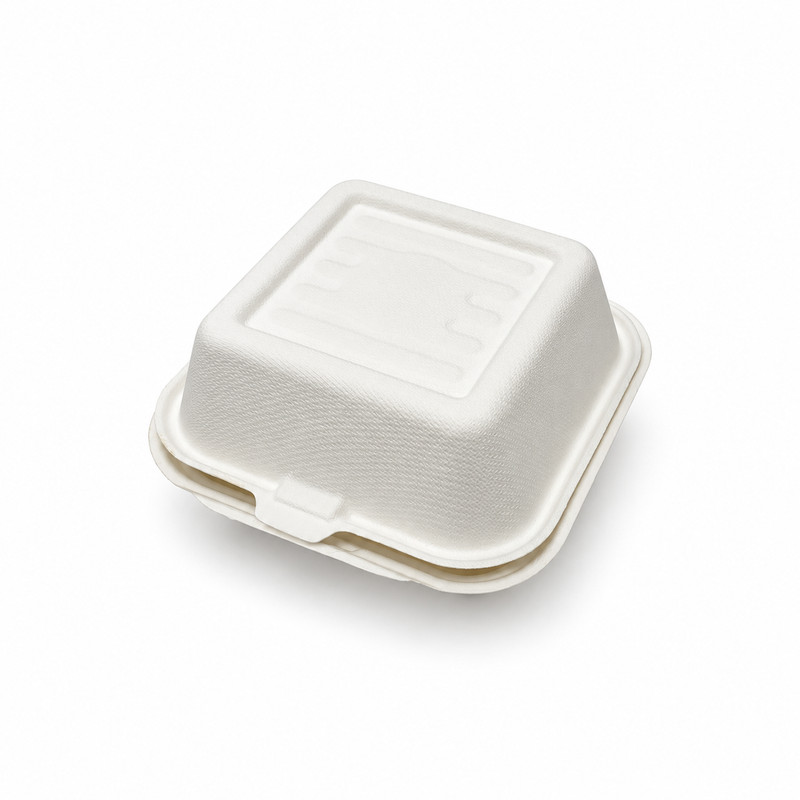 [Abide Hawaii] 6 × 6 in Fiber Clamshell Containers, White, 50 Count