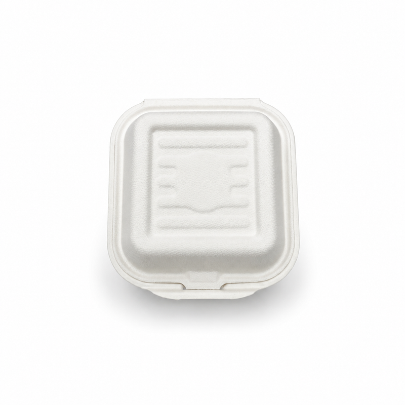 [Abide Hawaii] 6 × 6 in Fiber Clamshell Containers, White, 50 Count