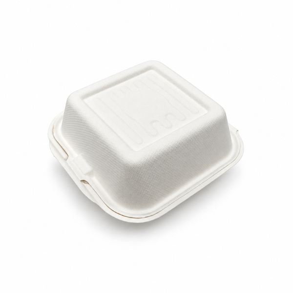 [Abide Hawaii] 6 × 6 in Fiber Clamshell Containers, White, 50 Count