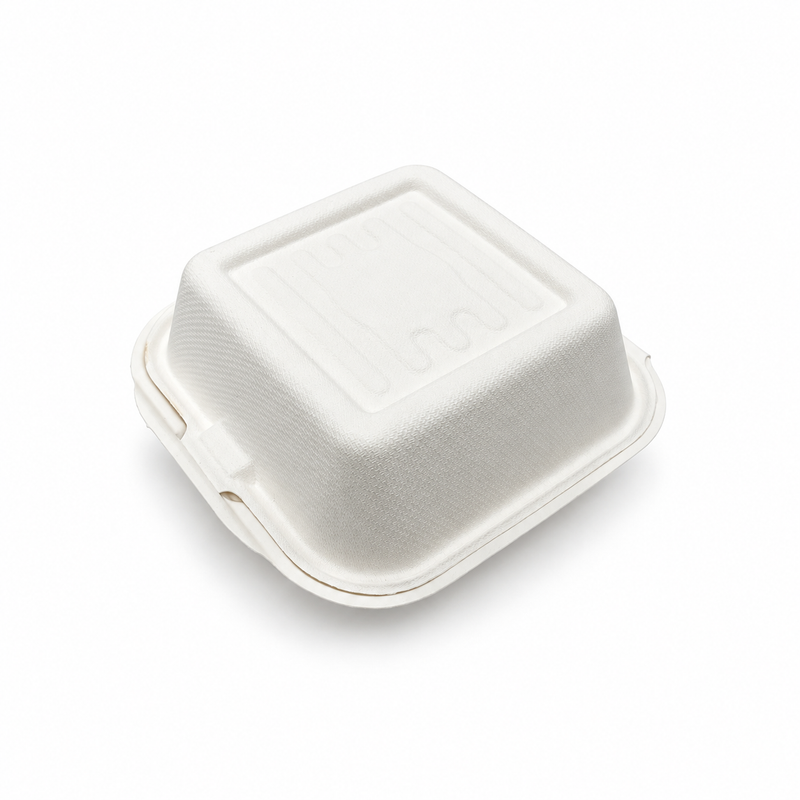 [Abide Hawaii] 6 × 6 in Fiber Clamshell Containers, White, 50 Count