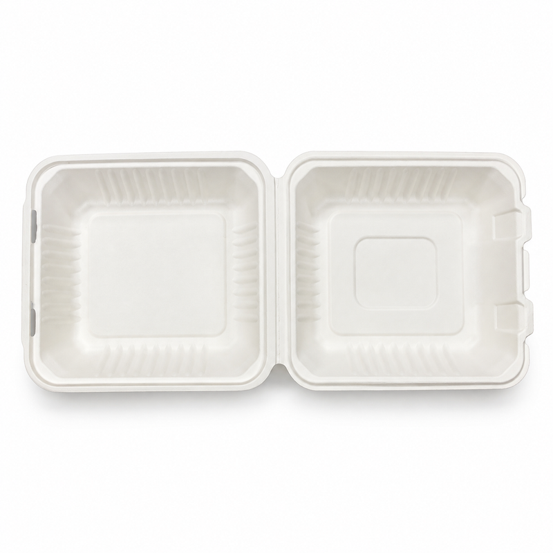 [Abide Hawaii] 8 × 8 in Fiber Clamshell Containers, White, 50 Count