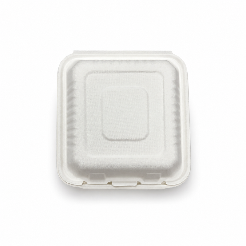 [Abide Hawaii] 8 × 8 in Fiber Clamshell Containers, White, 50 Count
