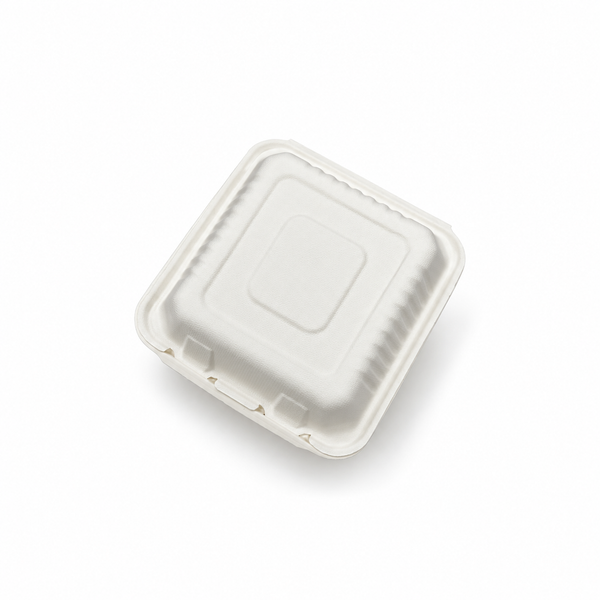 [Abide Hawaii] 8 × 8 in Fiber Clamshell Containers, White, 50 Count