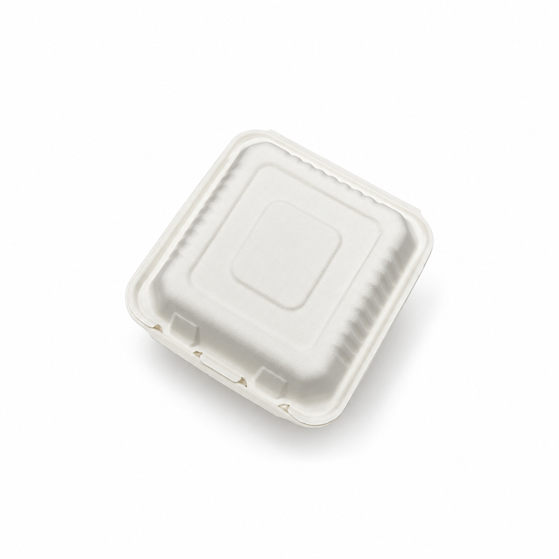 [Abide Hawaii] 8 × 8 in Fiber Clamshell Containers, White, 50 Count
