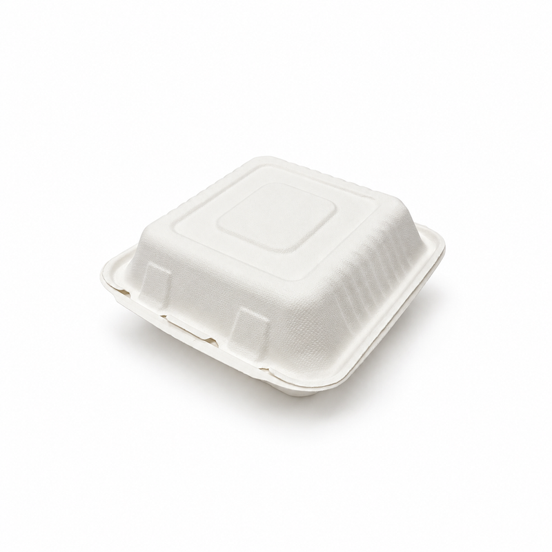 [Abide Hawaii] 8 × 8 in Fiber Clamshell Containers, White, 50 Count