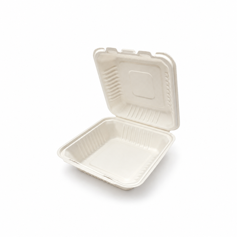 [Abide Hawaii] 8 × 8 in Fiber Clamshell Containers, White, 50 Count