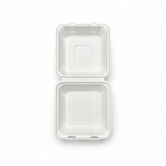 [Abide Hawaii] 8 × 8 in Fiber Clamshell Containers, White, 50 Count