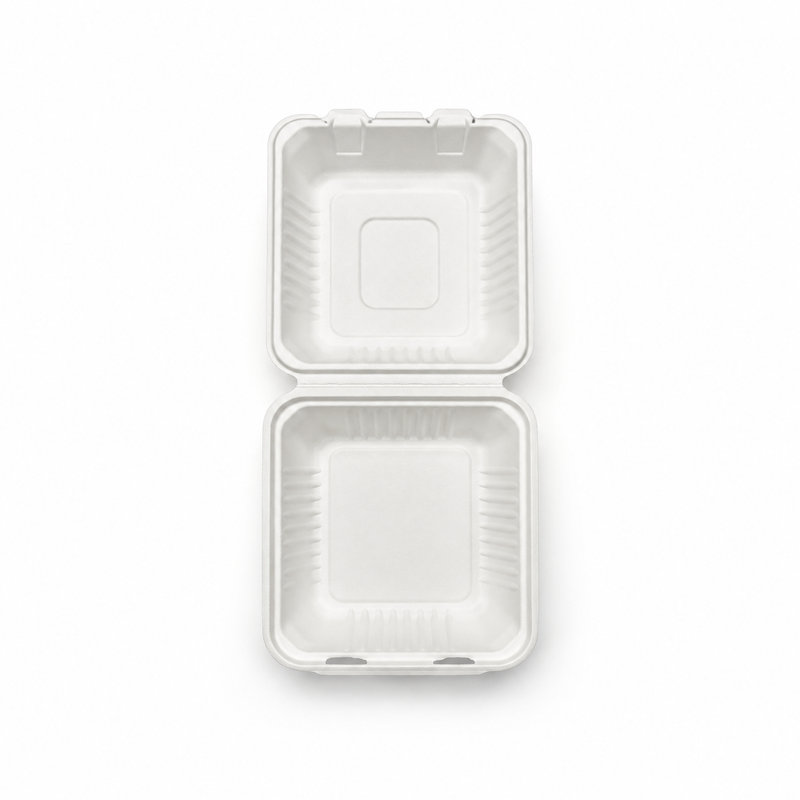 [Abide Hawaii] 8 × 8 in Fiber Clamshell Containers, White, 50 Count