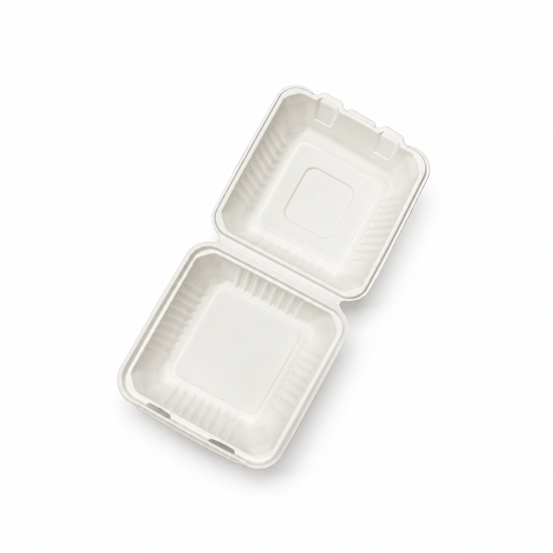 [Abide Hawaii] 8 × 8 in Fiber Clamshell Containers, White, 50 Count
