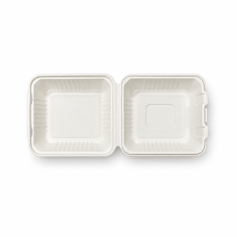 [Abide Hawaii] 8 × 8 in Fiber Clamshell Containers, White, 50 Count