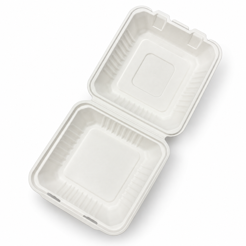 [Abide Hawaii] 8 × 8 in Fiber Clamshell Containers, White, 50 Count
