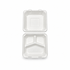 [Abide Hawaii] 8 × 8 in Fiber Clamshell Containers, 3-Compartment, White, 50 Count