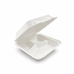 [Abide Hawaii] 8 × 8 in Fiber Clamshell Containers, 3-Compartment, White, 50 Count