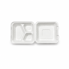 [Abide Hawaii] 8 × 8 in Fiber Clamshell Containers, 3-Compartment, White, 50 Count