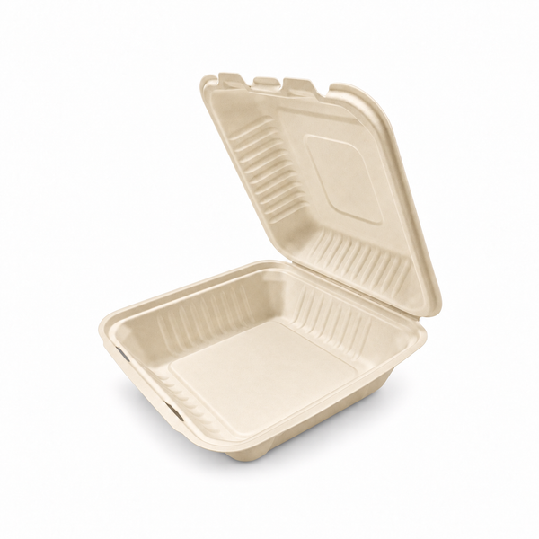 [Abide Hawaii] Fiber Clamshell Containers, Natural Color, PLA-Lined Base, Multiple Sizes, 50 Count