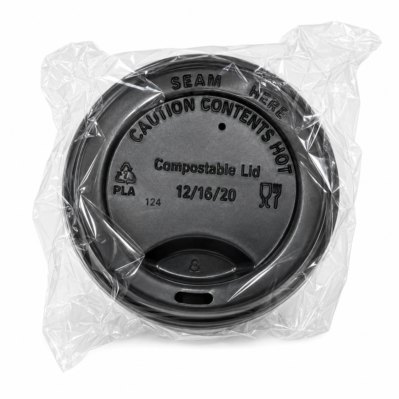 (PLA) Bioplastic Double Wall Cup Lid, For 8-24 oz Lid (25CT), Compostable