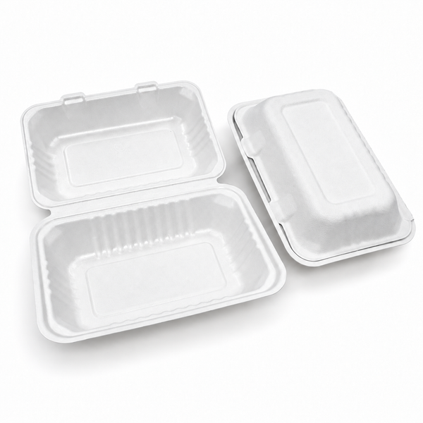 [Abide Hawaii] Fiber Clamshell Containers, White, Multiple Sizes, 50 Count