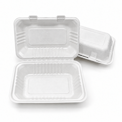 [Abide Hawaii] 9 × 6 in Fiber Clamshell Containers, 1-Compartment, White, 50 Count