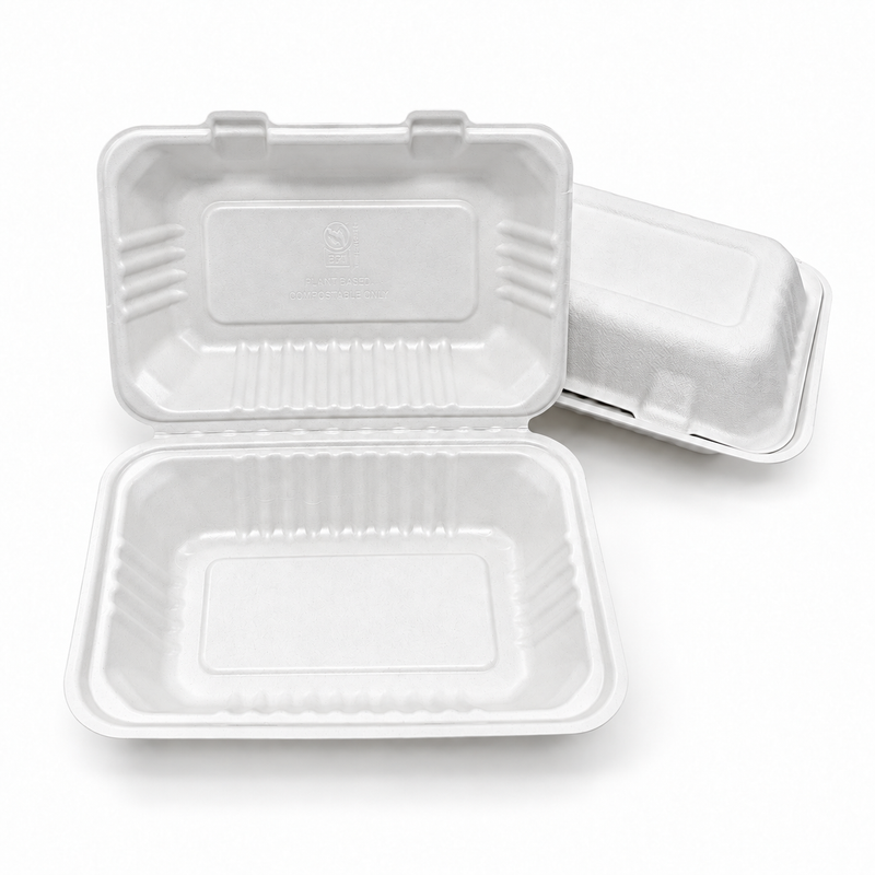 [Abide Hawaii] 9 × 6 in Fiber Clamshell Containers, 1-Compartment, White, 50 Count