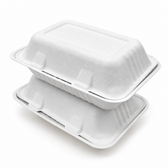 [Abide Hawaii] 9 × 6 in Fiber Clamshell Containers, 1-Compartment, White, 50 Count