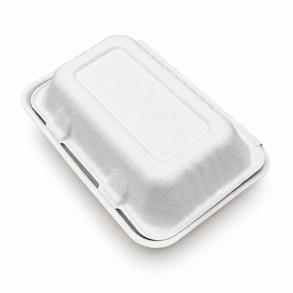 [Abide Hawaii] 9 × 6 in Fiber Clamshell Containers, 1-Compartment, White, 50 Count