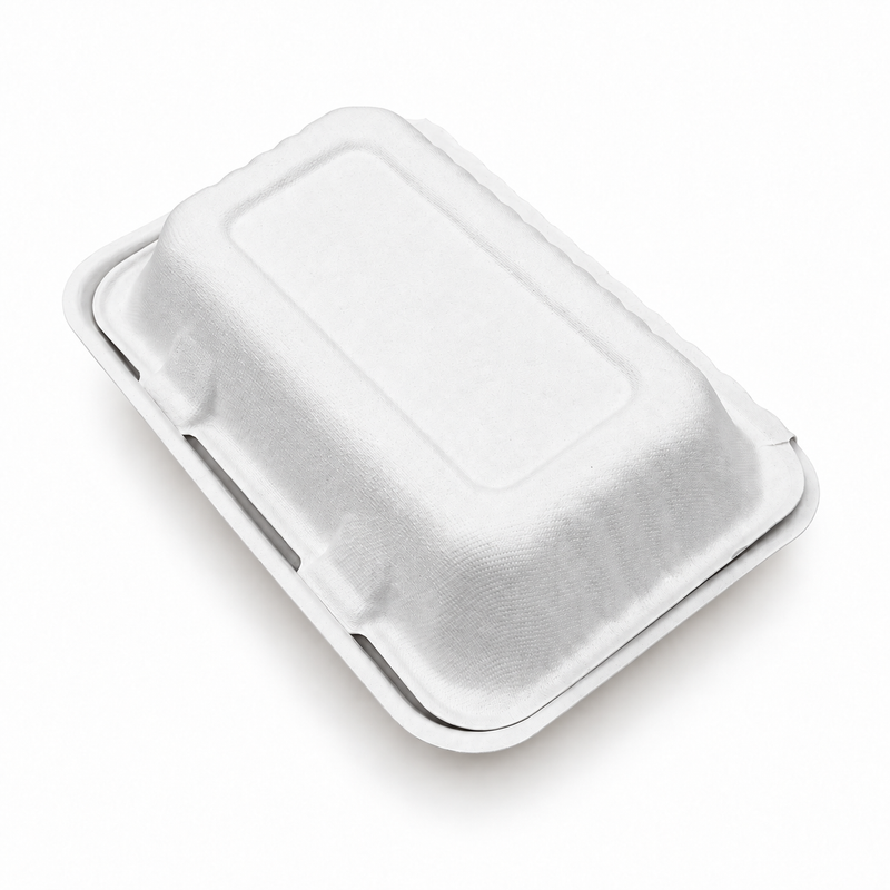 [Abide Hawaii] 9 × 6 in Fiber Clamshell Containers, 1-Compartment, White, 50 Count