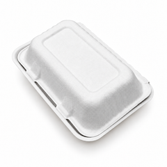 [Abide Hawaii] 9 × 6 in Fiber Clamshell Containers, 1-Compartment, White, 50 Count
