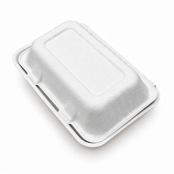 [Abide Hawaii] 9 × 6 in Fiber Clamshell Containers, 1-Compartment, White, 50 Count