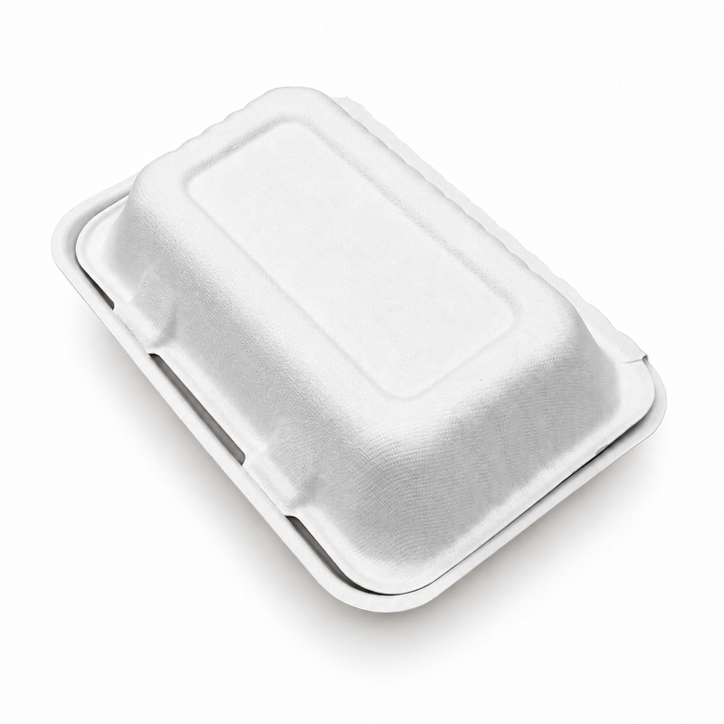 [Abide Hawaii] 9 × 6 in Fiber Clamshell Containers, 1-Compartment, White, 50 Count