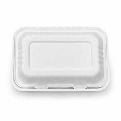 [Abide Hawaii] 9 × 6 in Fiber Clamshell Containers, 1-Compartment, White, 50 Count