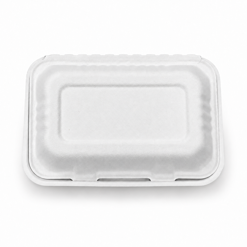 [Abide Hawaii] 9 × 6 in Fiber Clamshell Containers, 1-Compartment, White, 50 Count